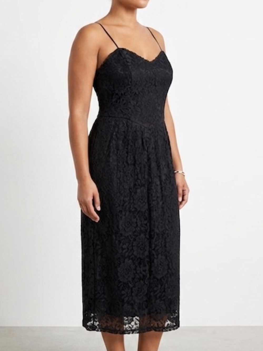 JCPenney Black Lace Midi Slip Dress Spaghetti Straps